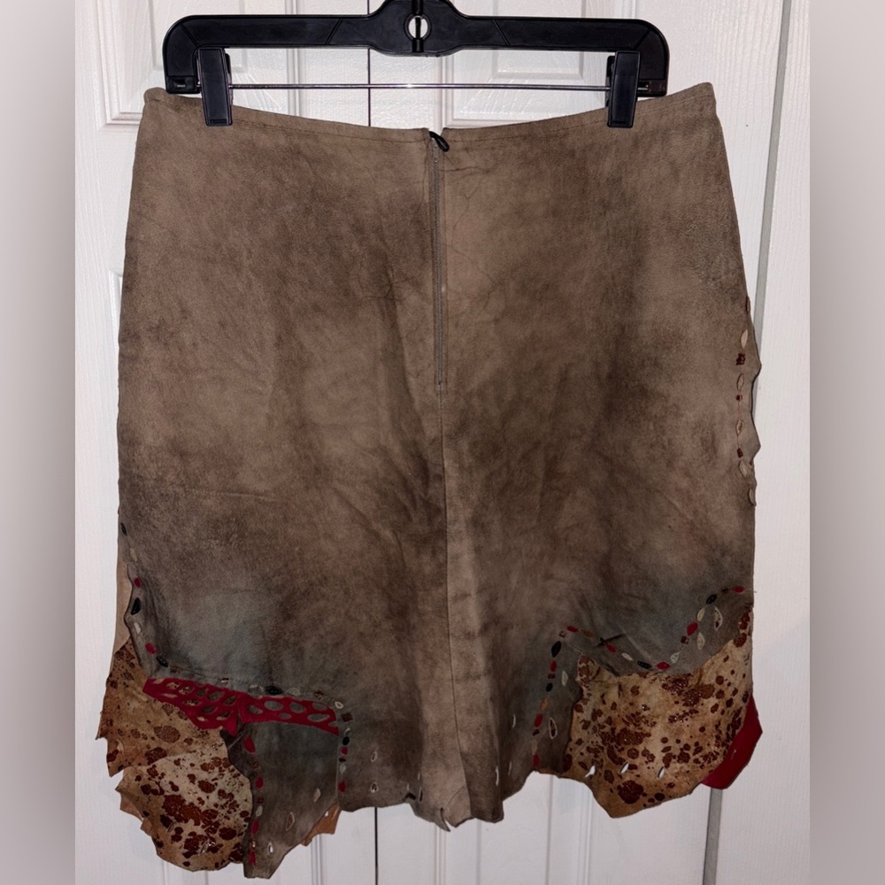 Patchwork Leather Mini Skirt in Brown and Tan - Picture 2 of 7
